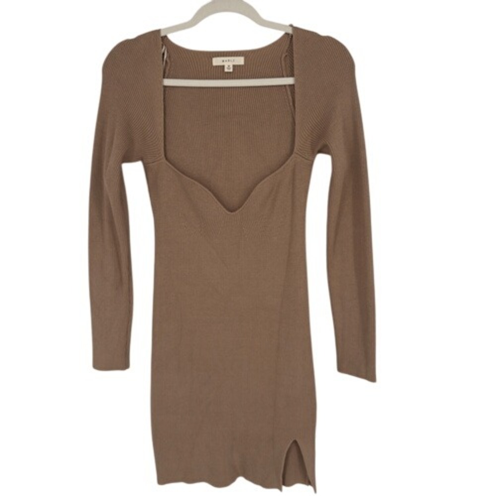 Mable Margot Mocha Ribbed Knit Sweater Mini Sweetheart Neckline Size M - Picture 2 of 8